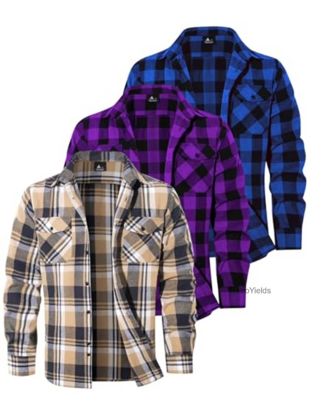 3 Pack Men's Long Sleeve Plaid Button Down Shirts Cotton Blend Casual